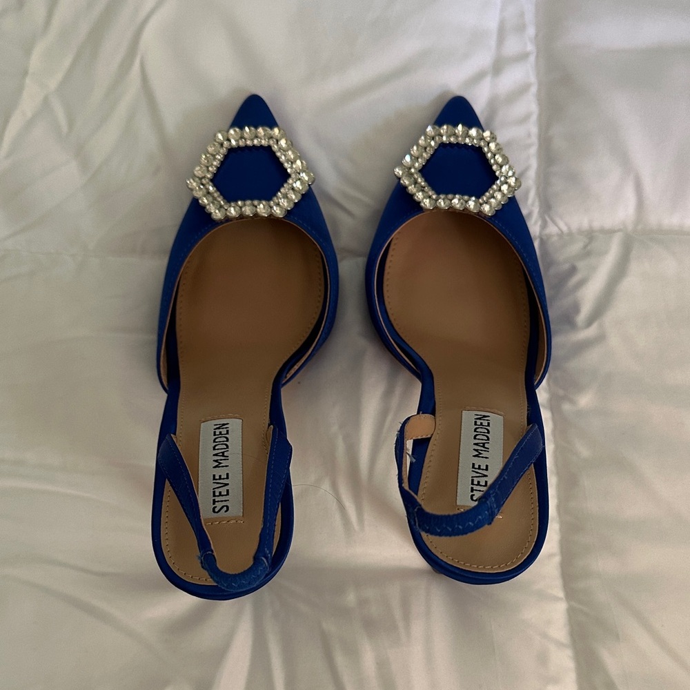 Steve Madden Blue Slingback Heels with Pearl Detail